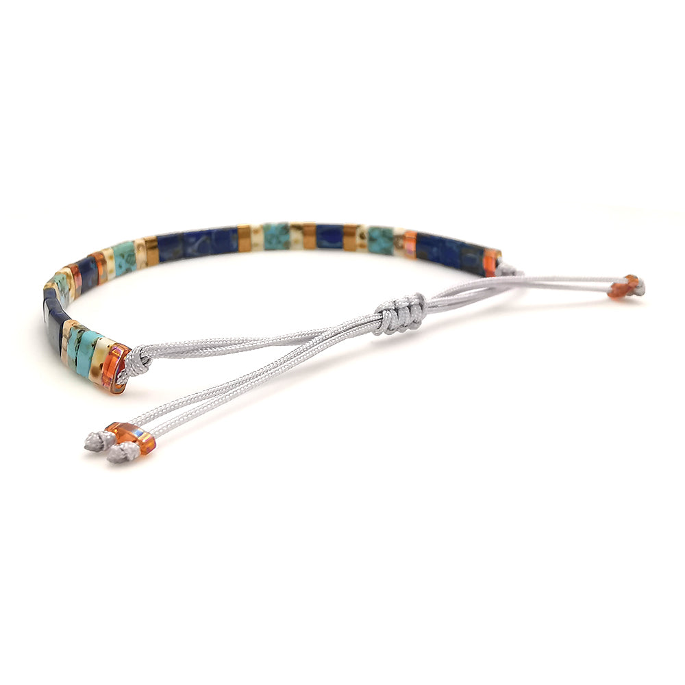 Bracciale da uomo in perline vetro Miyuki blu azzurro regolabile