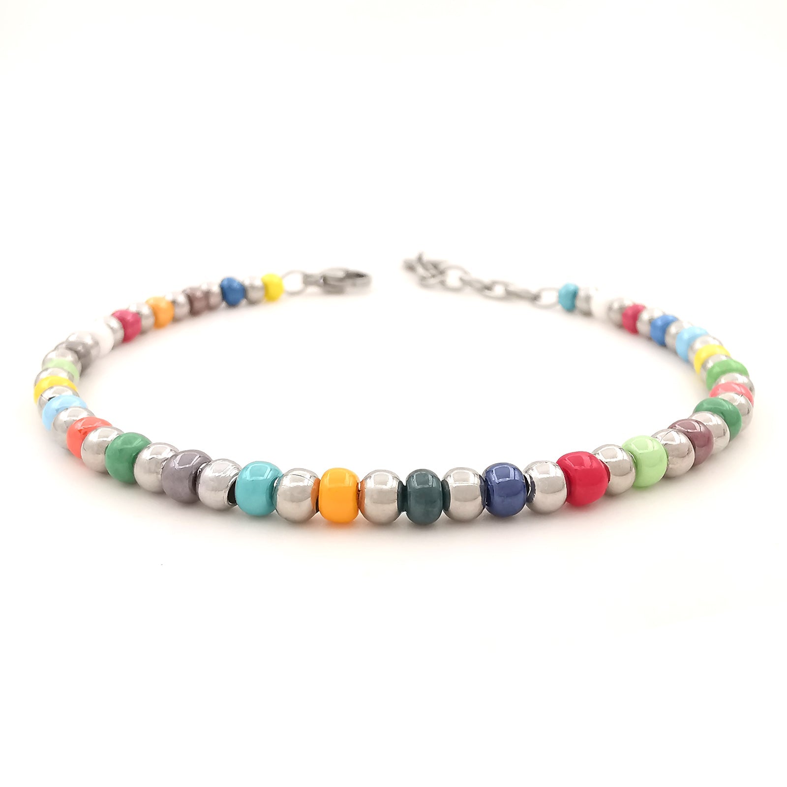 Bracciale da uomo in vetro di Boemia e acciaio con perline perle colorate