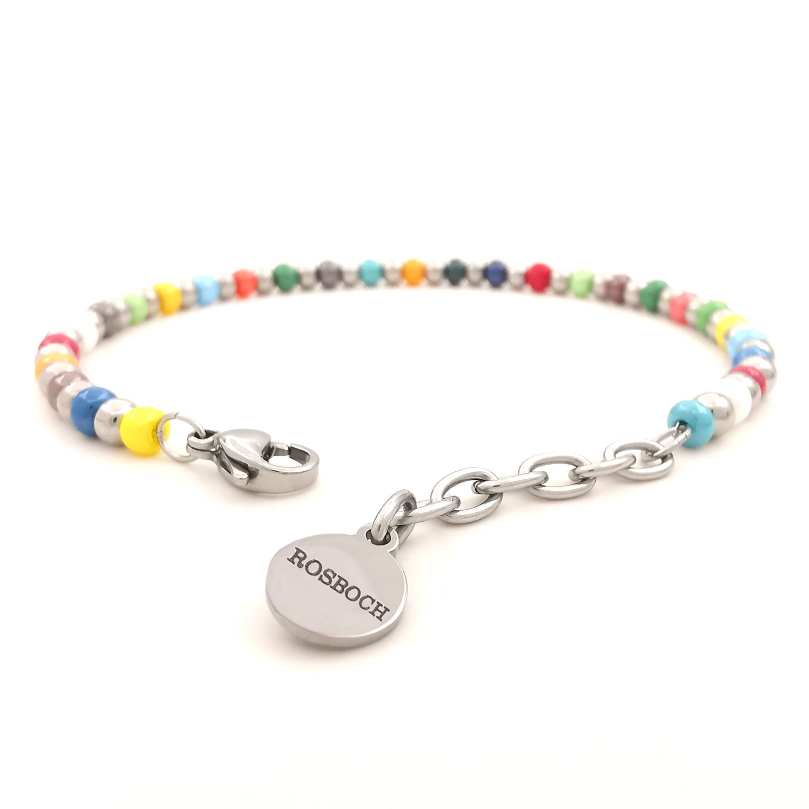 Bracciale da uomo in vetro di Boemia e acciaio con perline perle colorate