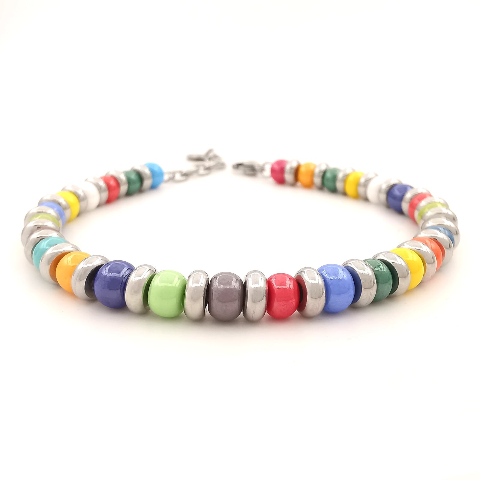 Bracciale da uomo in vetro di Boemia e acciaio con perline perle colorate