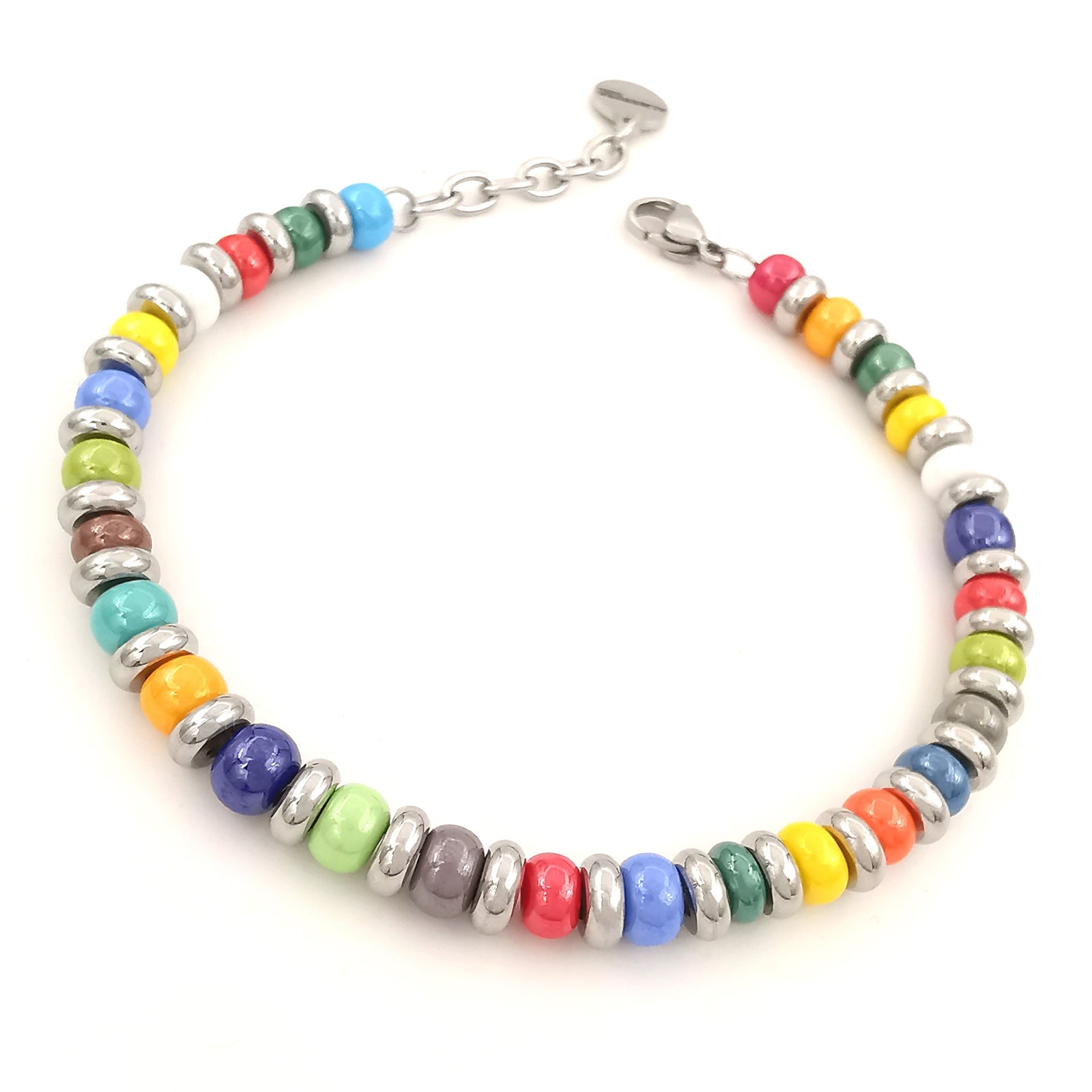 Bracciale da uomo in vetro di Boemia e acciaio con perline perle colorate