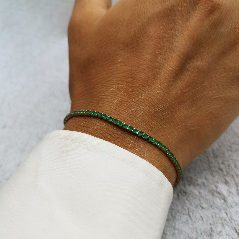 Bracciale da uomo modello tennis in acciaio e zirconi verde