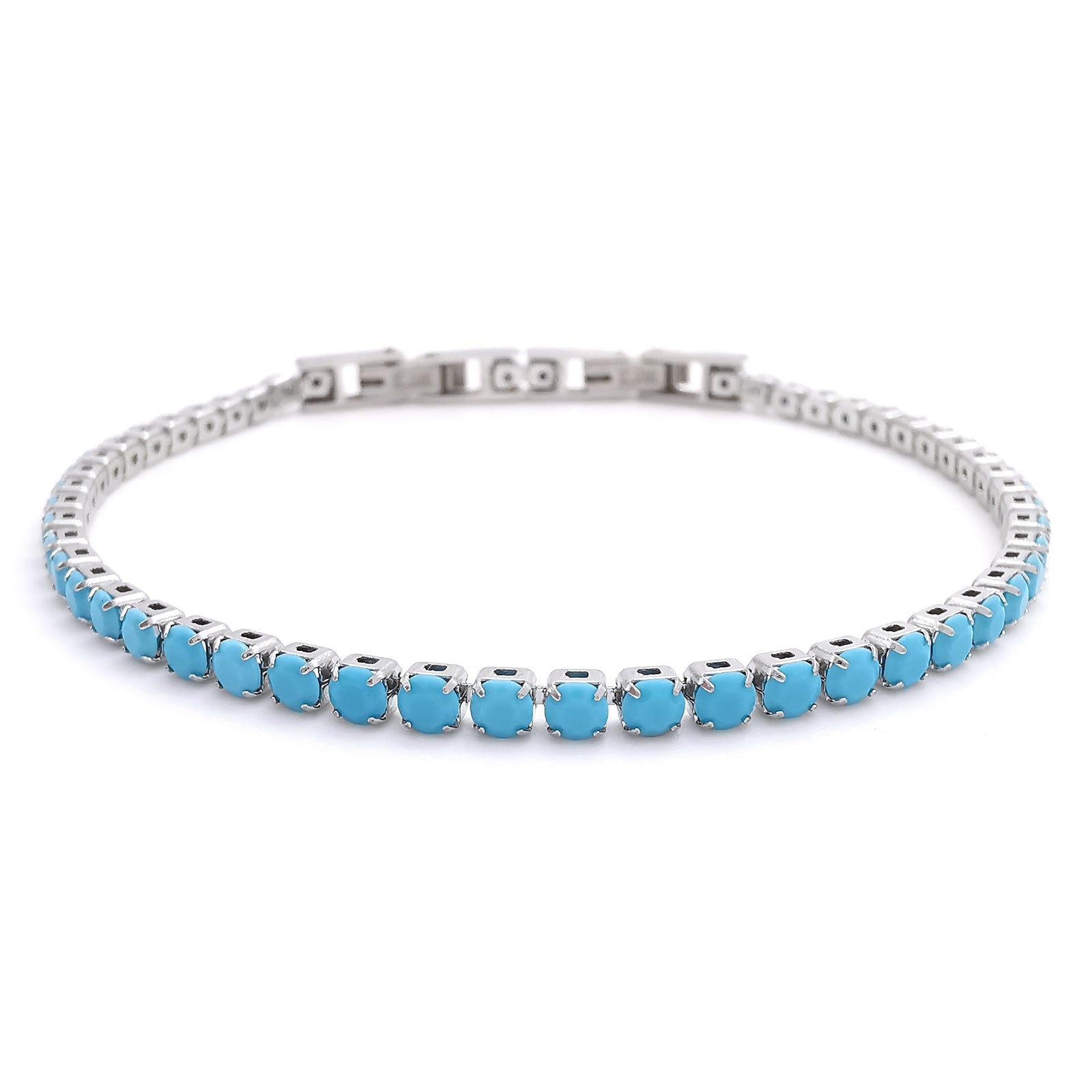 Bracciale da uomo Tennis in acciaio con strass colore turchese Bracciale da uomo Tennis in acciaio con strass colore turchese