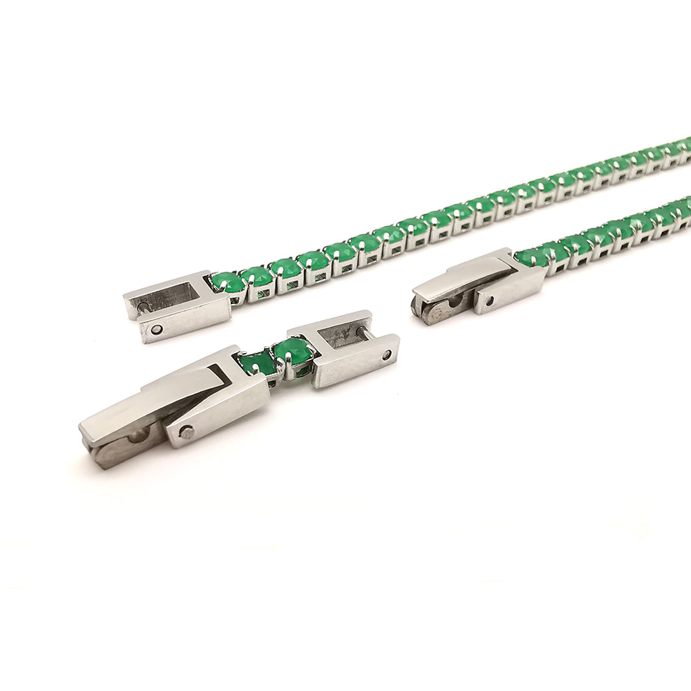 Bracciale da uomo modello tennis in acciaio e zirconi verde