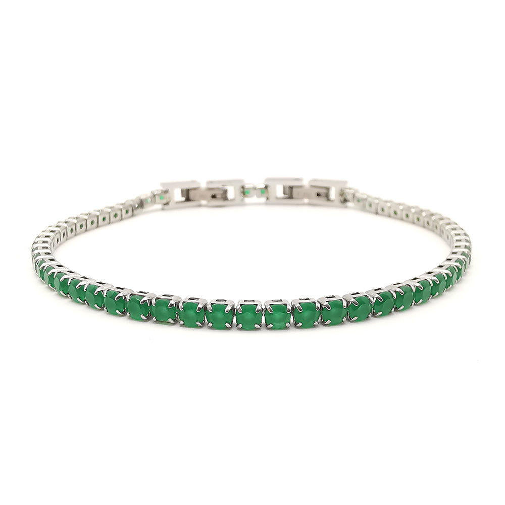 Bracciale da uomo modello tennis in acciaio e zirconi verde