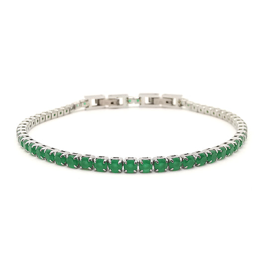 Bracciale da uomo modello tennis in acciaio e zirconi verde