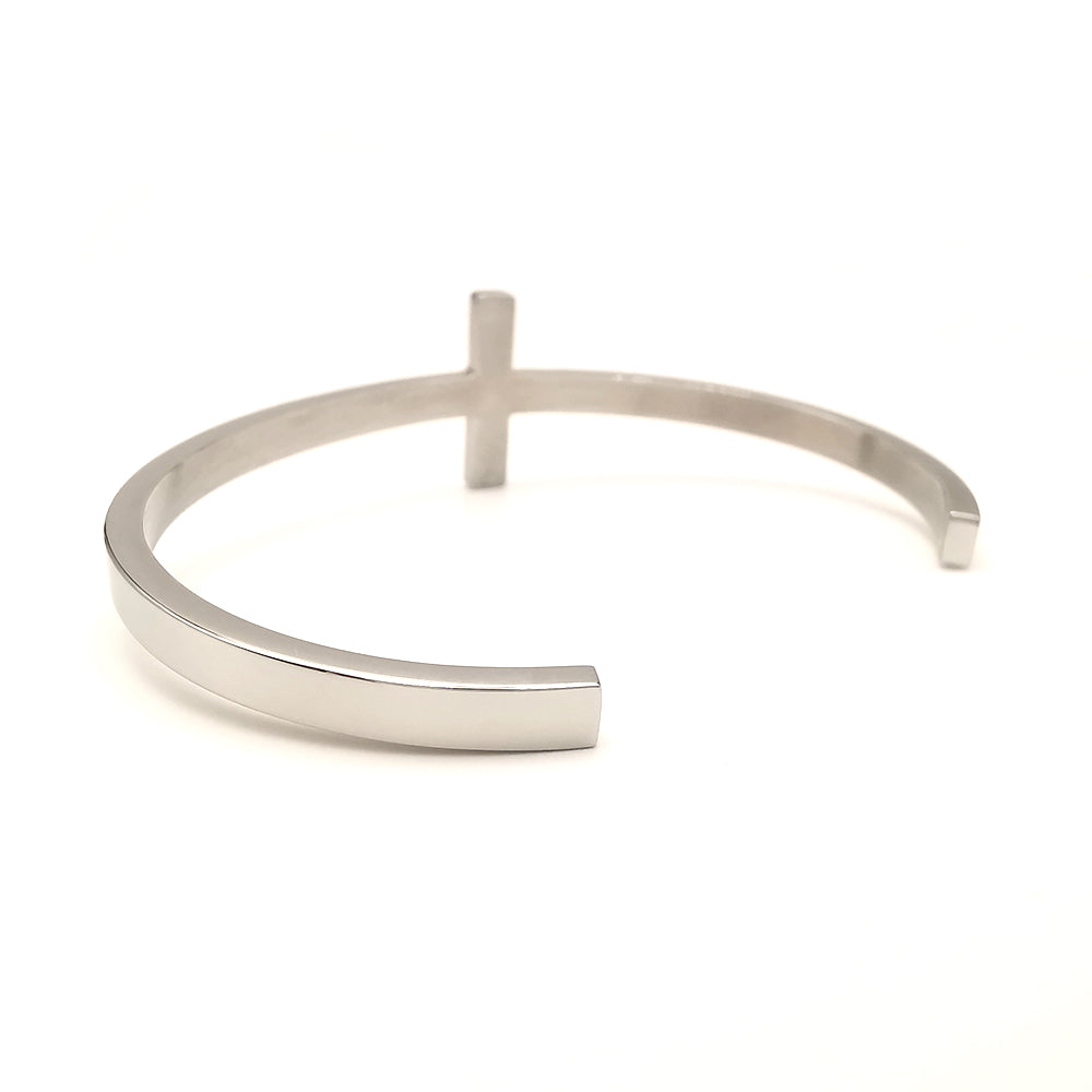 Bracciale da uomo in acciaio rigido con croce a fascia regolabile