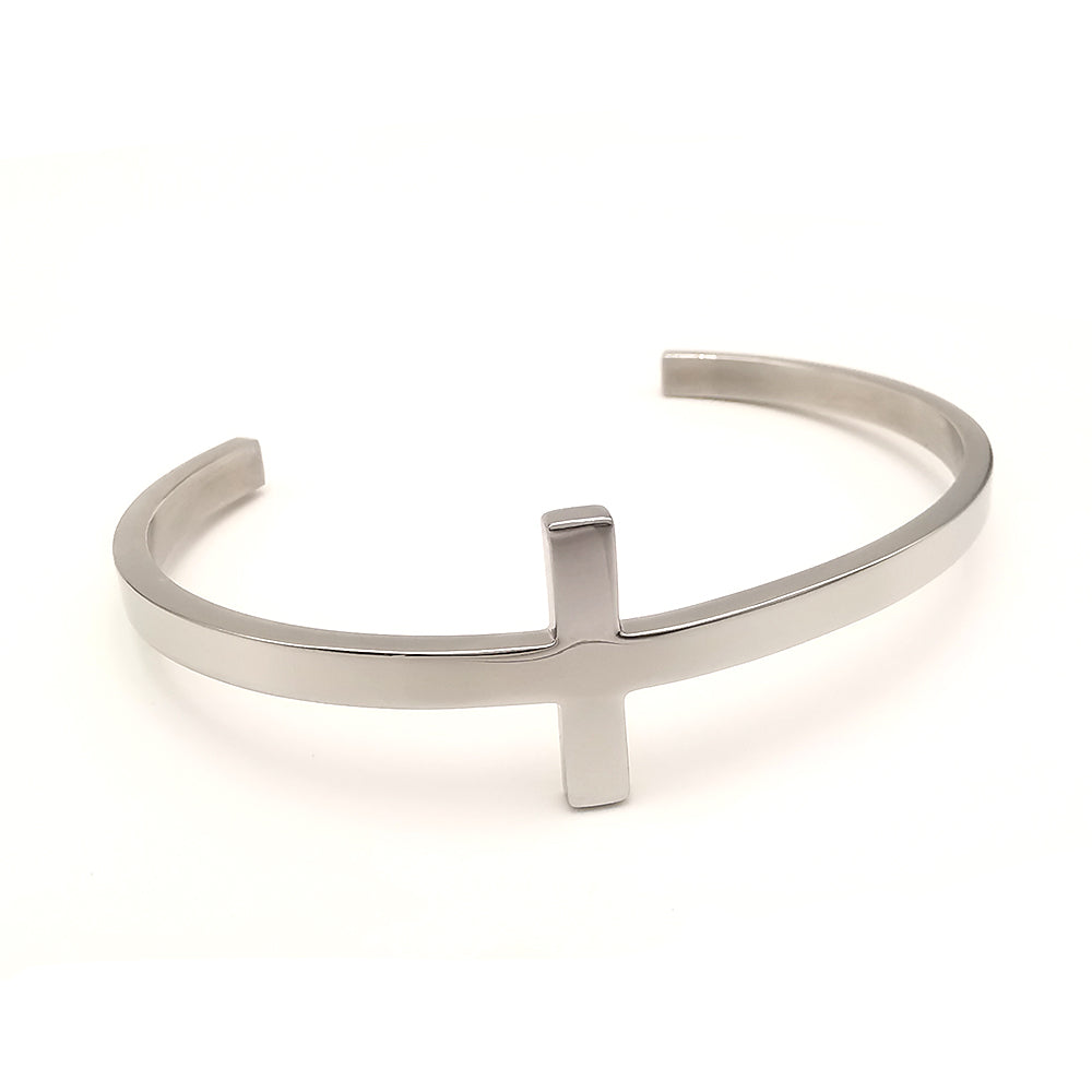 Bracciale da uomo in acciaio rigido con croce a fascia regolabile