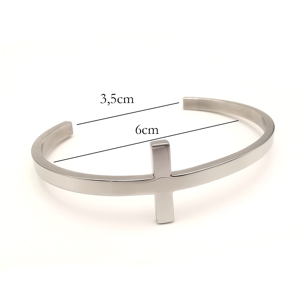 Bracciale da uomo in acciaio rigido con croce a fascia regolabile