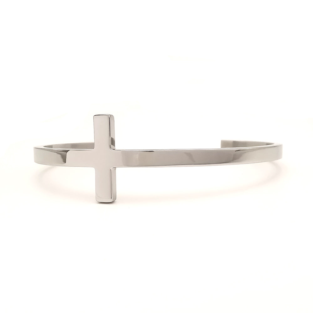 Bracciale da uomo in acciaio rigido con croce a fascia regolabile