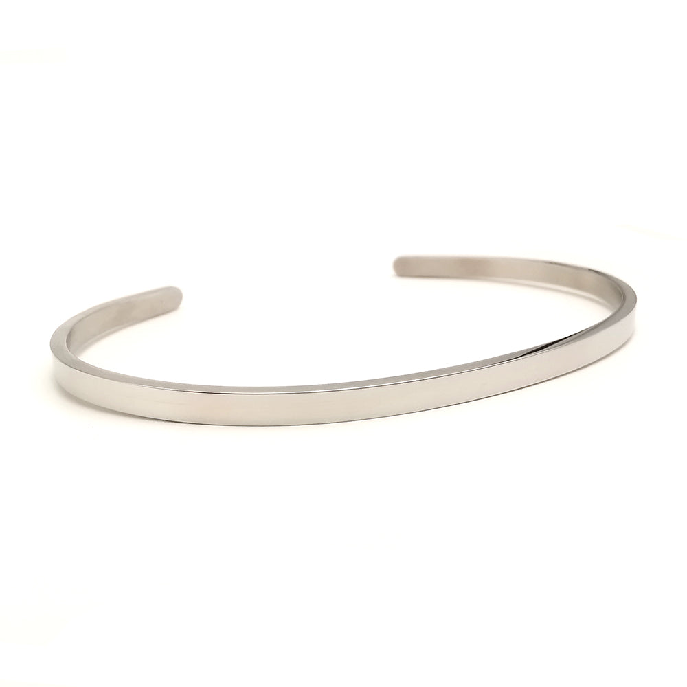 Bracciale da uomo in acciaio rigido colore argento lucido a fascia sottile regolabile