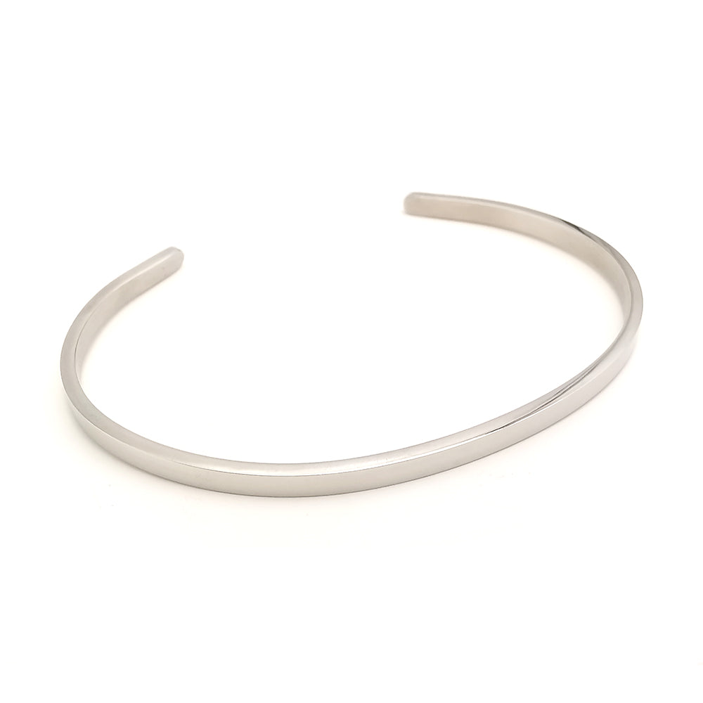 Bracciale da uomo in acciaio rigido colore argento lucido a fascia sottile regolabile