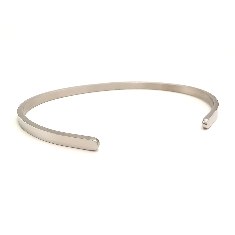 Bracciale da uomo in acciaio rigido colore argento lucido a fascia sottile regolabile