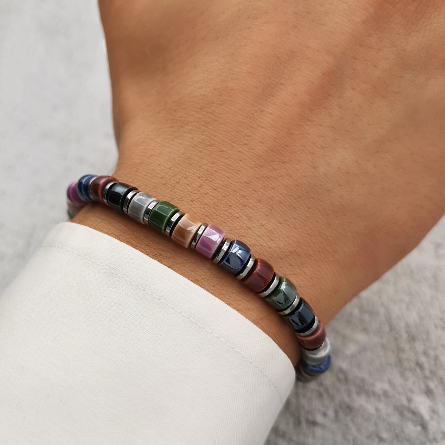Bracciale da uomo in ceramica ed ematite regolabile braccialetto uomo