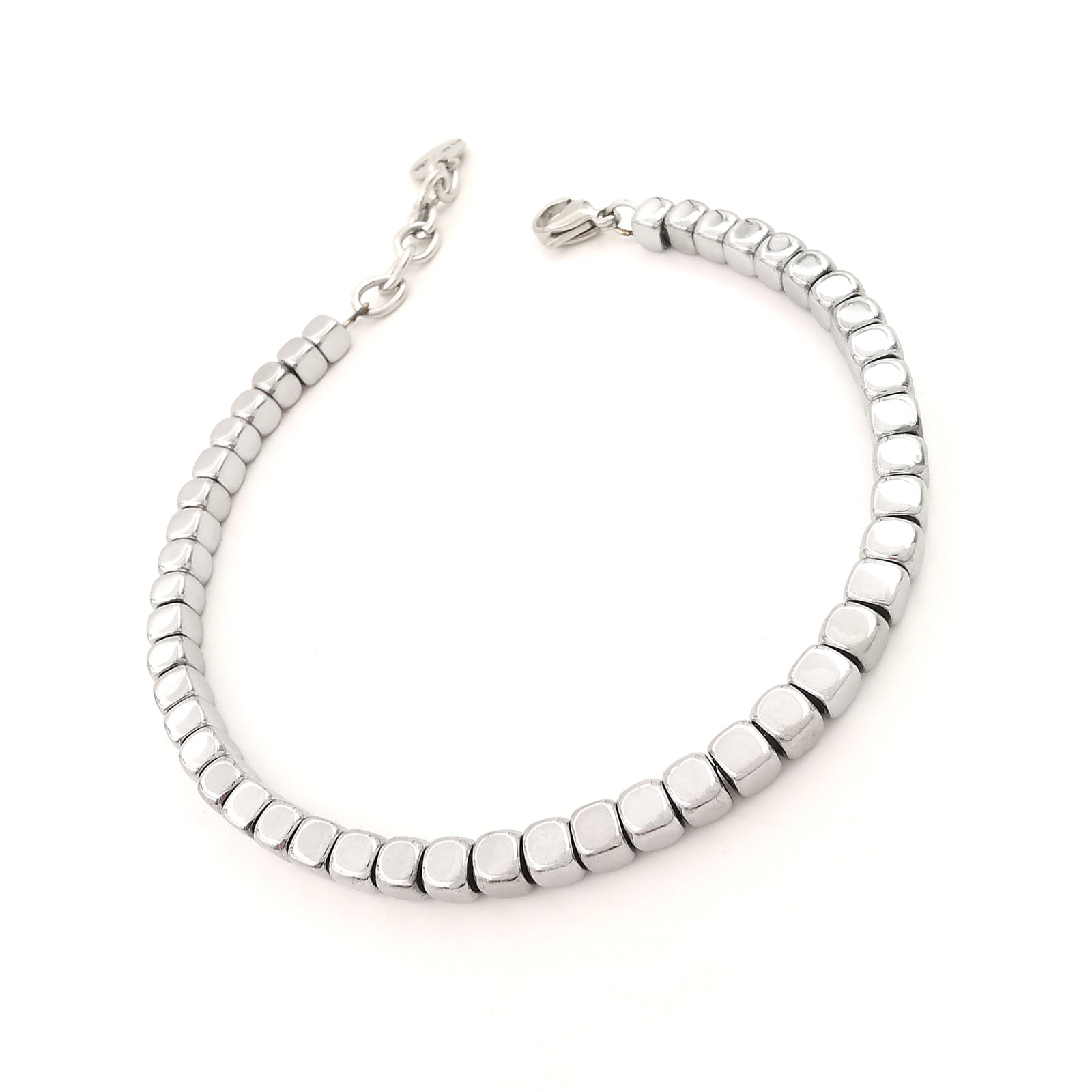 Bracciale da uomo in pietre dure con acciaio pepite cubi ematite regolabile perle perline