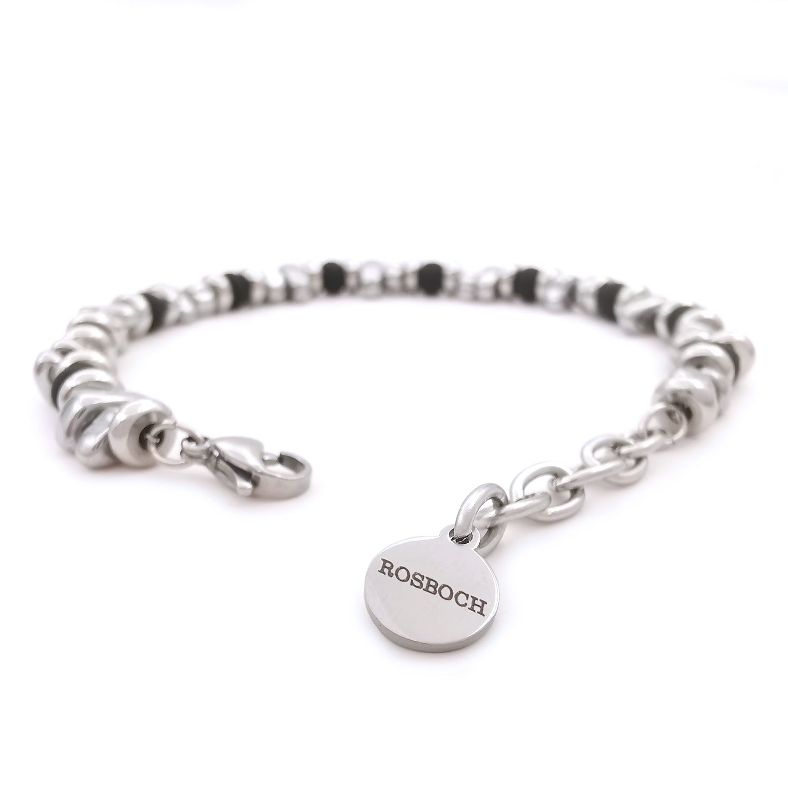 Bracciale da uomo in acciaio ematite vetro di Boemia nero opaco braccialetto