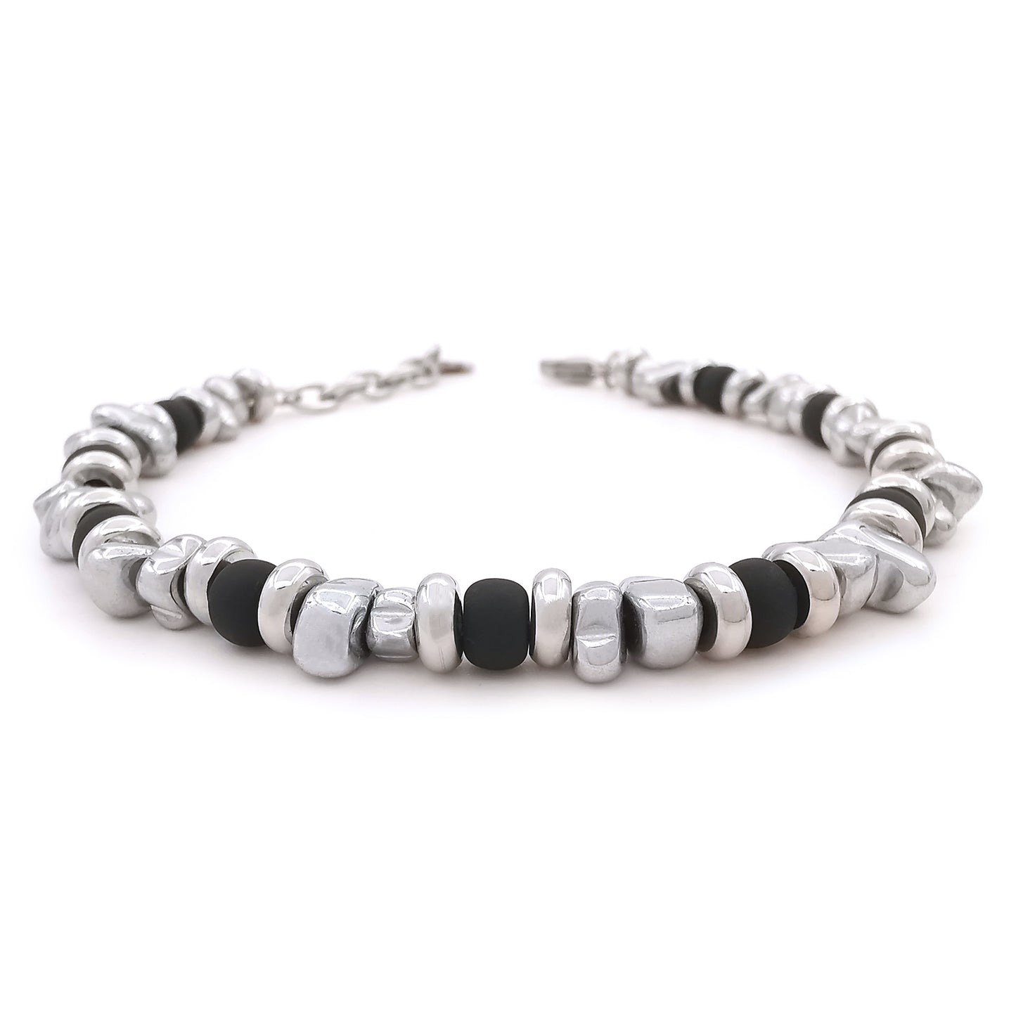 Bracciale da uomo in acciaio ematite vetro di Boemia nero opaco braccialetto