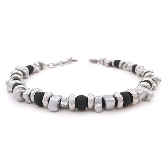 Bracciale da uomo in acciaio ematite vetro di Boemia nero opaco braccialetto