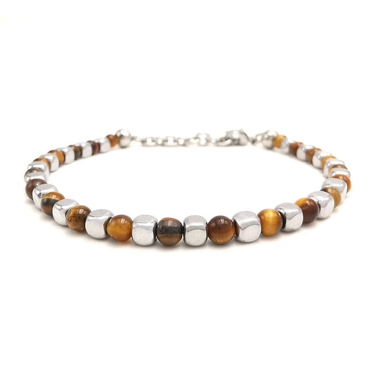 Bracciale da uomo in acciaio e pietre dure (occhio di tigre ed ematite)