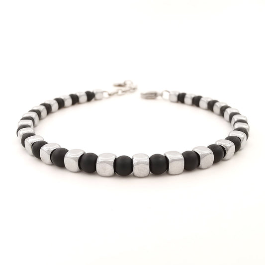 Bracciale da uomo in pietre dure con acciaio pepite cubi diaspro onice opaco ematite regolabile perle perline