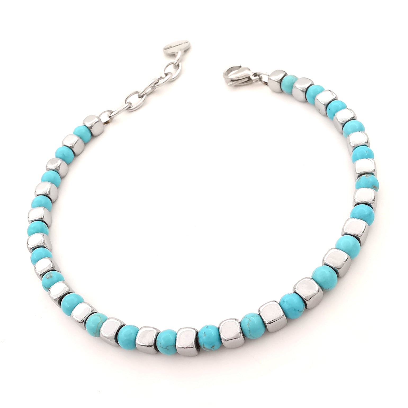 Bracciale da uomo in pietre dure con acciaio pepite cubi aulite turchese ematite regolabile perle perline