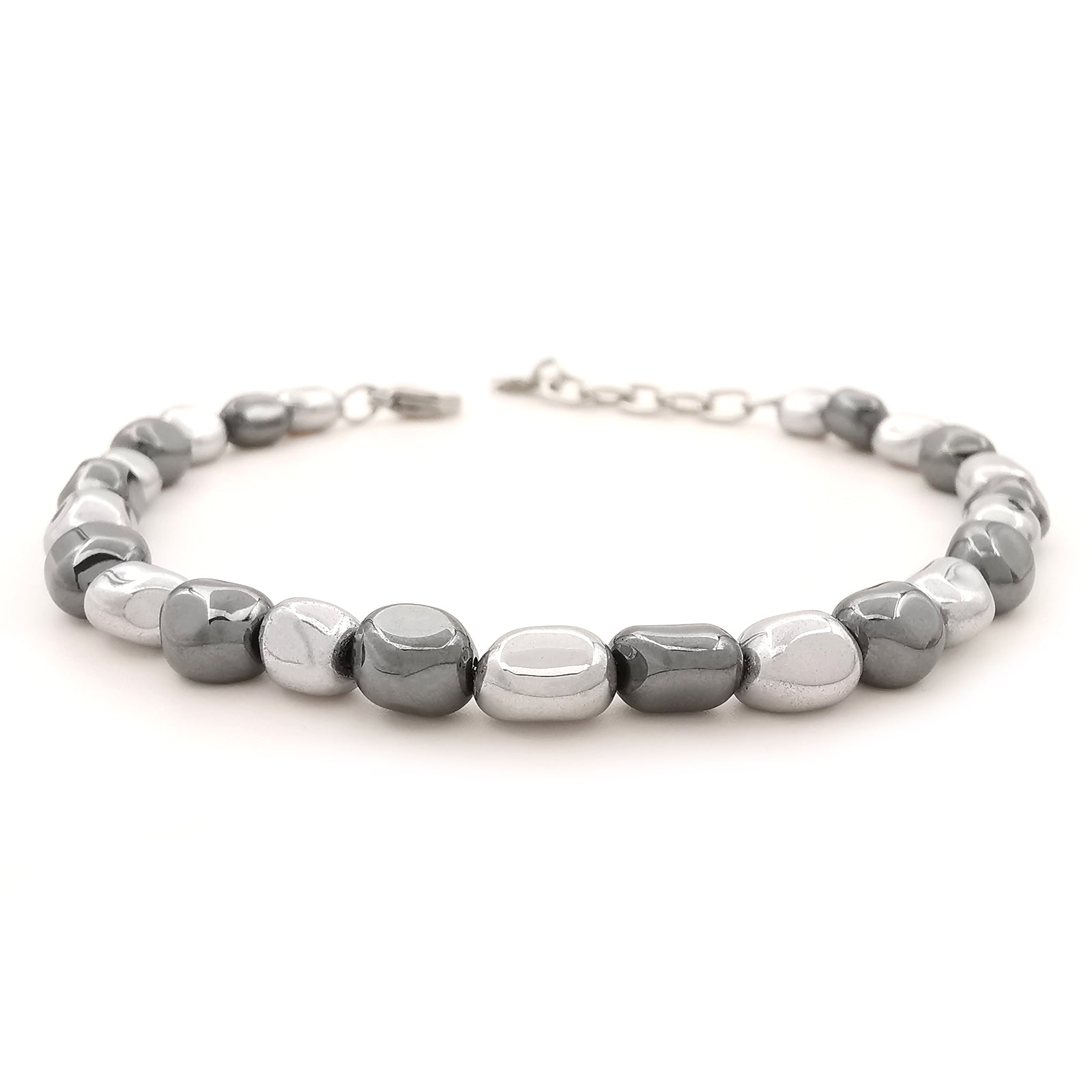 Bracciale da uomo nuggets braccialetto ematite grigio e argento