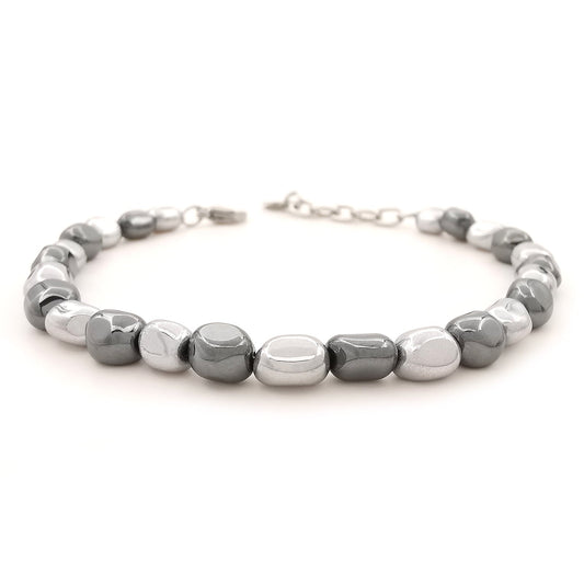 Bracciale da uomo nuggets braccialetto ematite grigio e argento