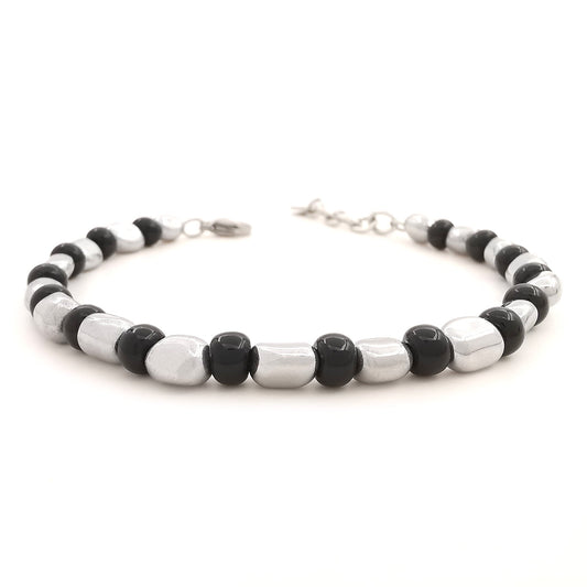 Bracciale da uomo nuggets pepite ematite con vetro di Boemia nero lucido