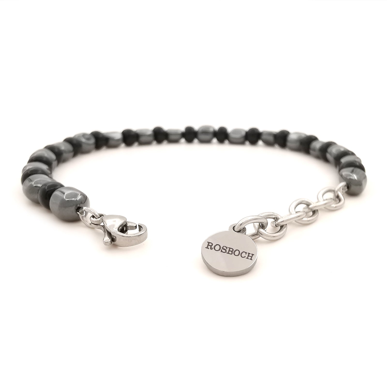 Bracciale da uomo nuggets braccialetto ematite vetro di Boemia nero lucido