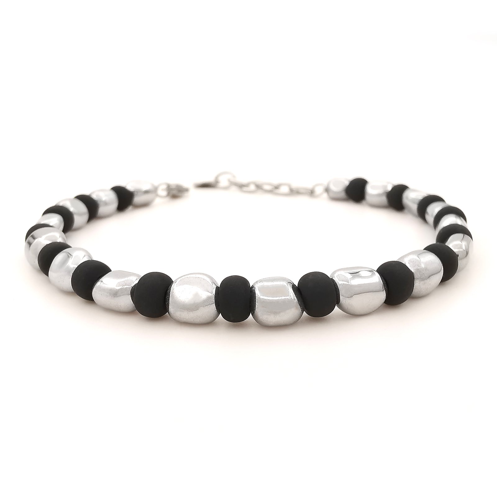 Bracciale da uomo nuggets braccialetto ematite vetro di Boemia nero opaco