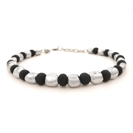 Bracciale da uomo nuggets braccialetto ematite vetro di Boemia nero opaco