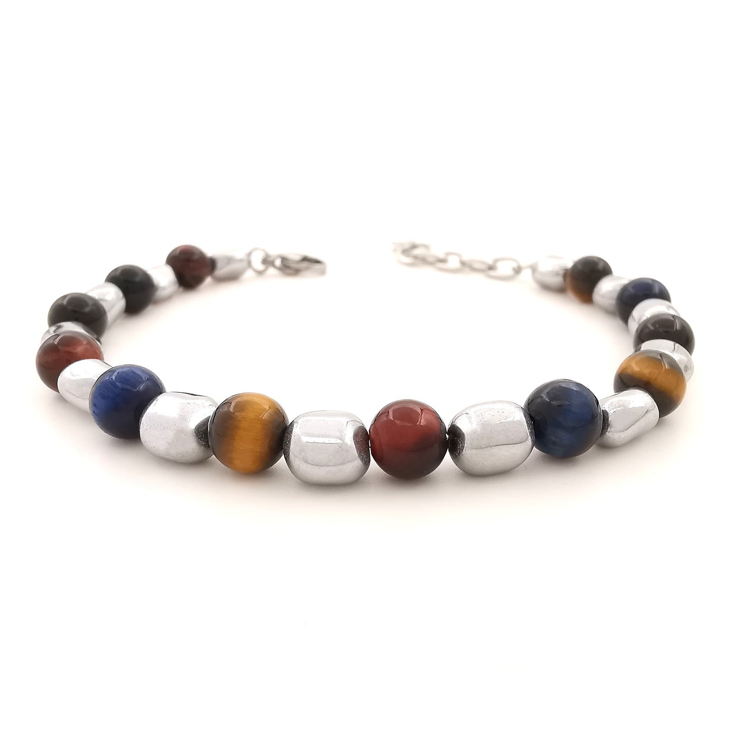 Bracciale da uomo nuggets braccialetto ematite pietre dure occhio di tigre blu rosso giallo