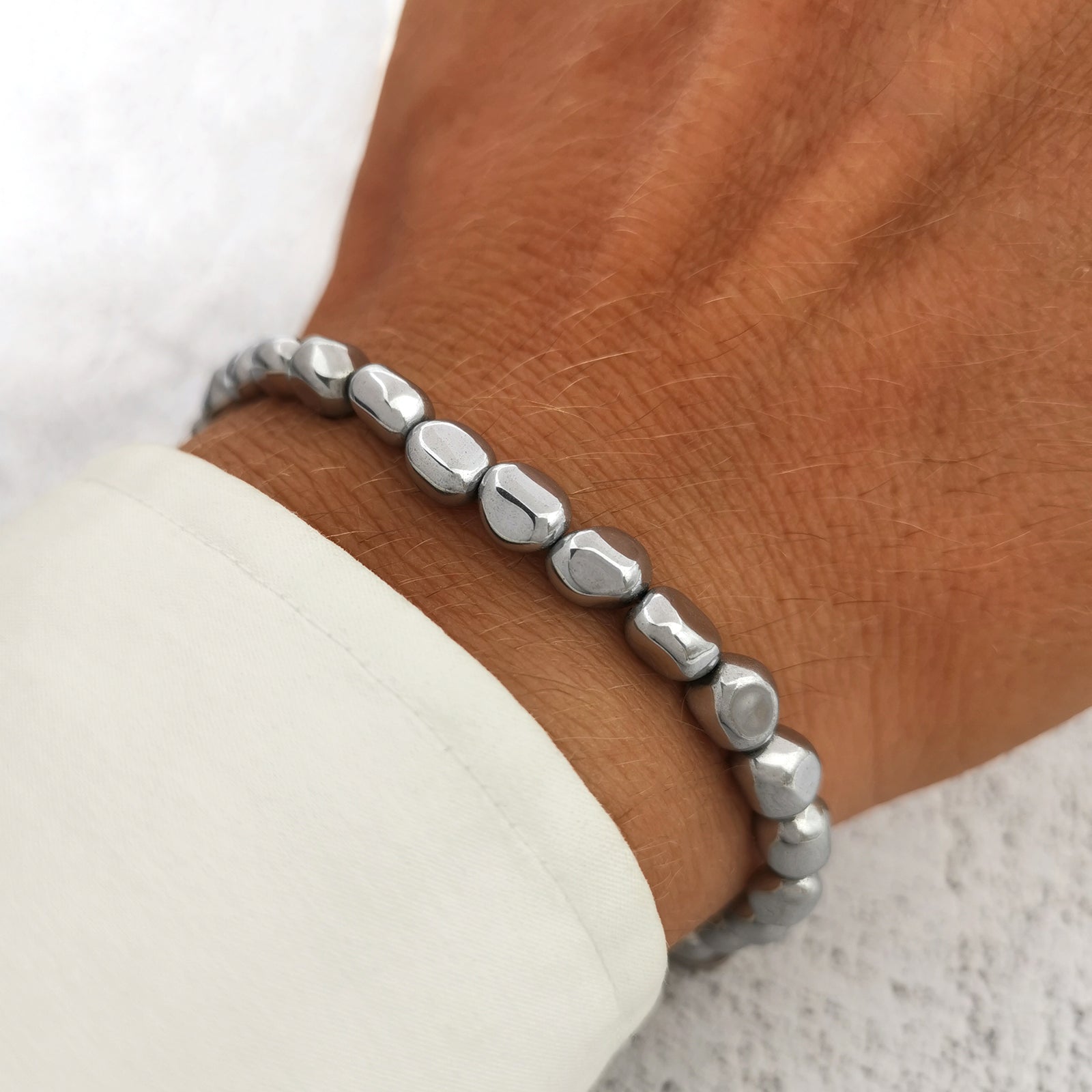 Bracciale da uomo nuggets braccialetto ematite argento