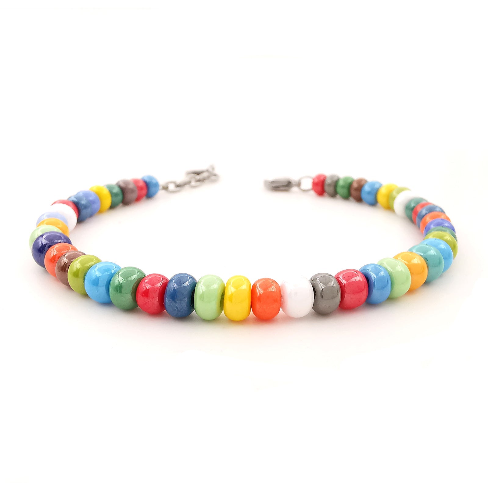 Bracciale da uomo con perle perline Vetro di Boemia colorato acciaio