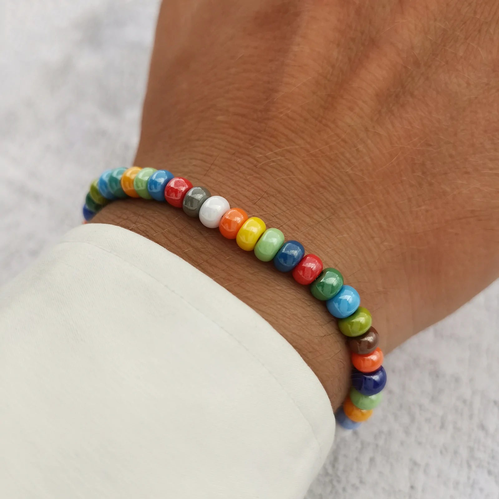 Bracciale da uomo con perle perline Vetro di Boemia colorato acciaio