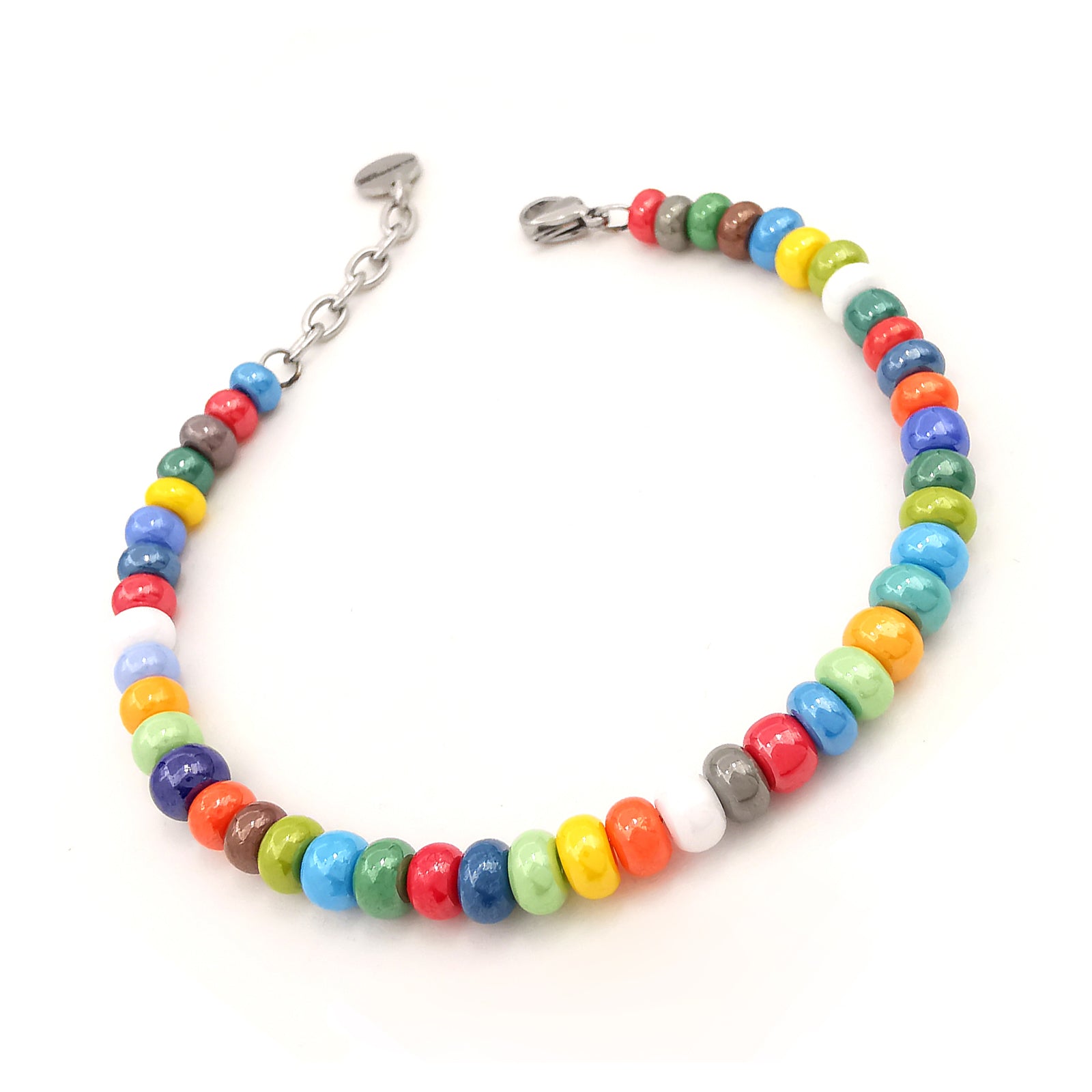 Bracciale da uomo con perle perline Vetro di Boemia colorato acciaio