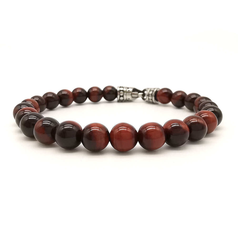 Bracciale da uomo con pietre dure occhio di tigre rosso e acciaio