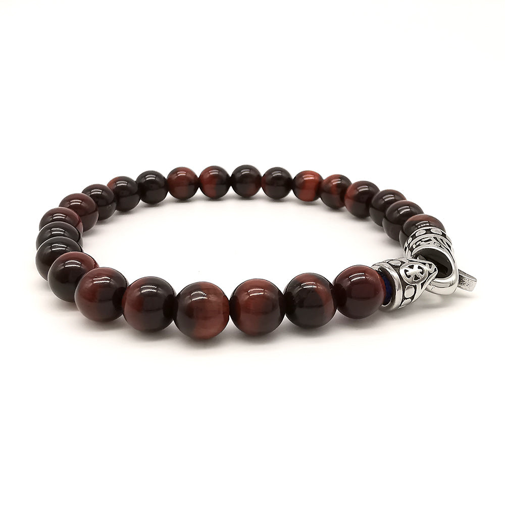 Bracciale da uomo con pietre dure occhio di tigre rosso e acciaio