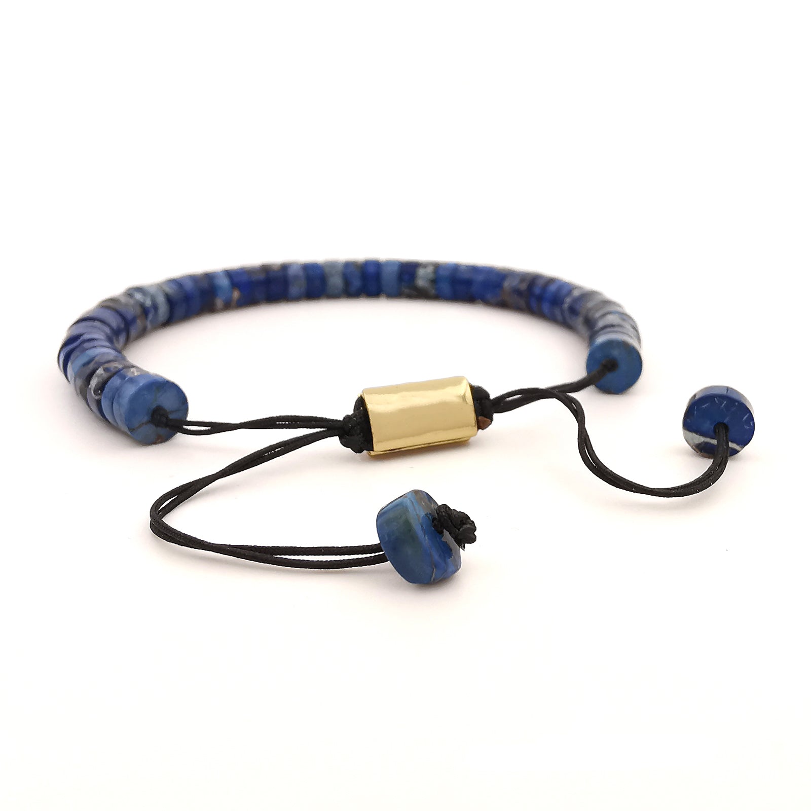 Bracciale da uomo in pietre dure rondelle diaspro imperiale blu regolabile colorato