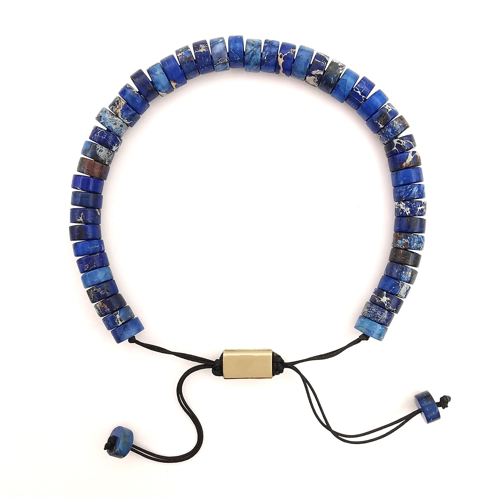 Bracciale da uomo in pietre dure rondelle diaspro imperiale blu regolabile colorato
