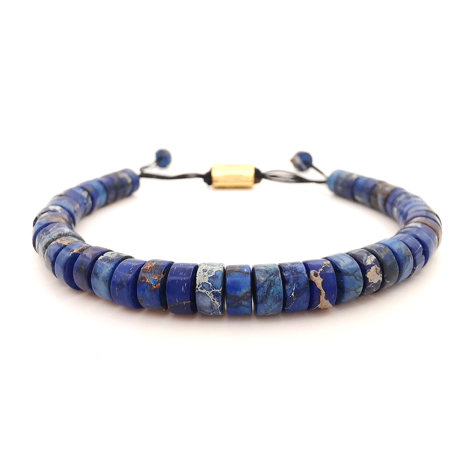 Bracciale da uomo in pietre dure rondelle diaspro imperiale blu regolabile colorato