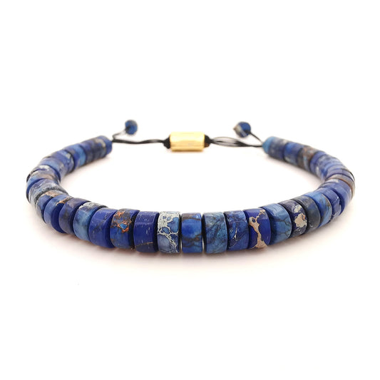 Bracciale da uomo in pietre dure rondelle diaspro imperiale blu regolabile colorato