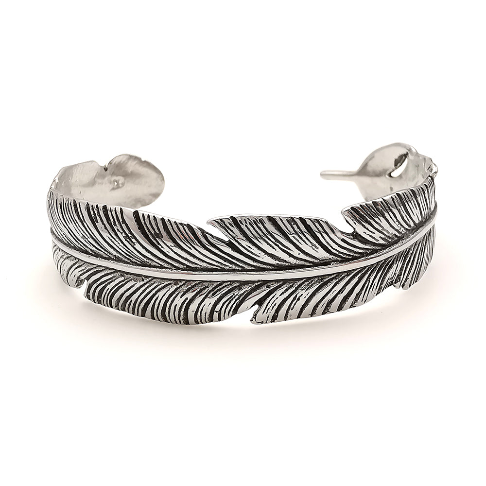 Bracciale da uomo in acciaio piuma rigido colore argento lucido a fascia regolabile