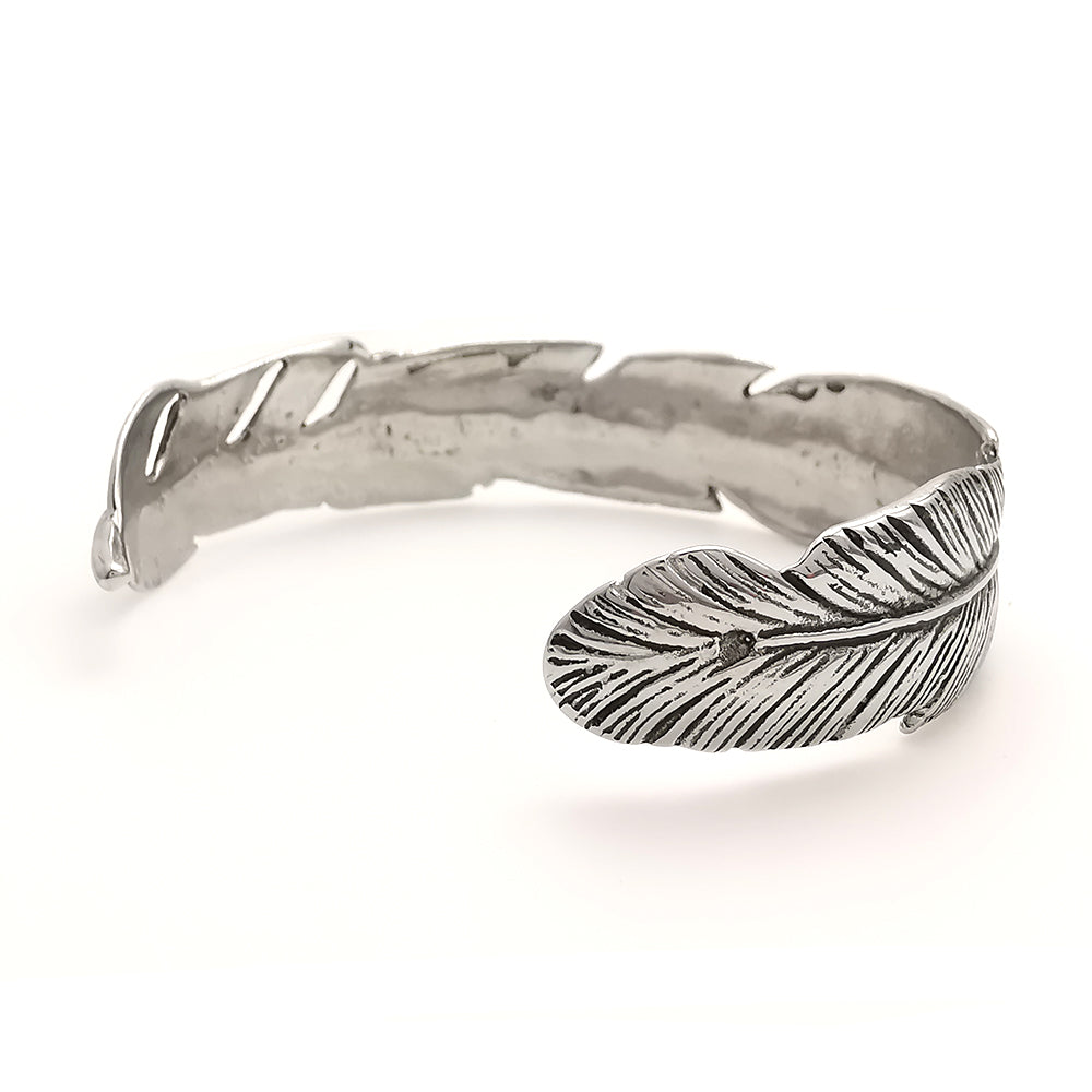 Bracciale da uomo in acciaio piuma rigido colore argento lucido a fascia regolabile