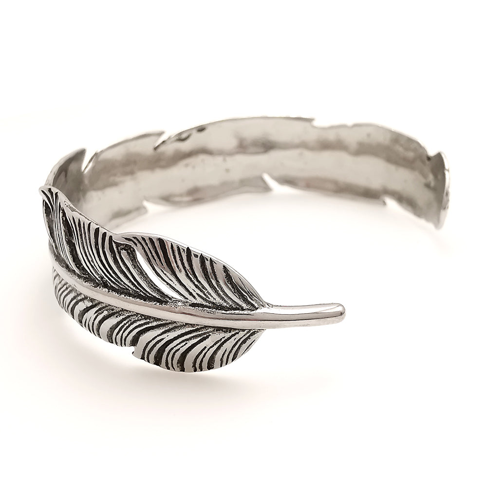 Bracciale da uomo in acciaio piuma rigido colore argento lucido a fascia regolabile