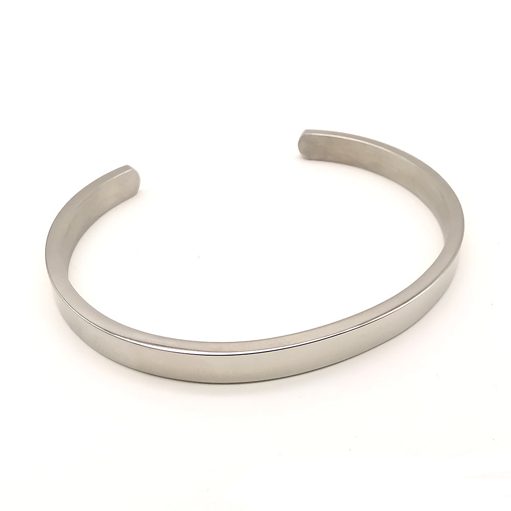 Bracciale da uomo in acciaio rigido colore argento lucido a fascia regolabile