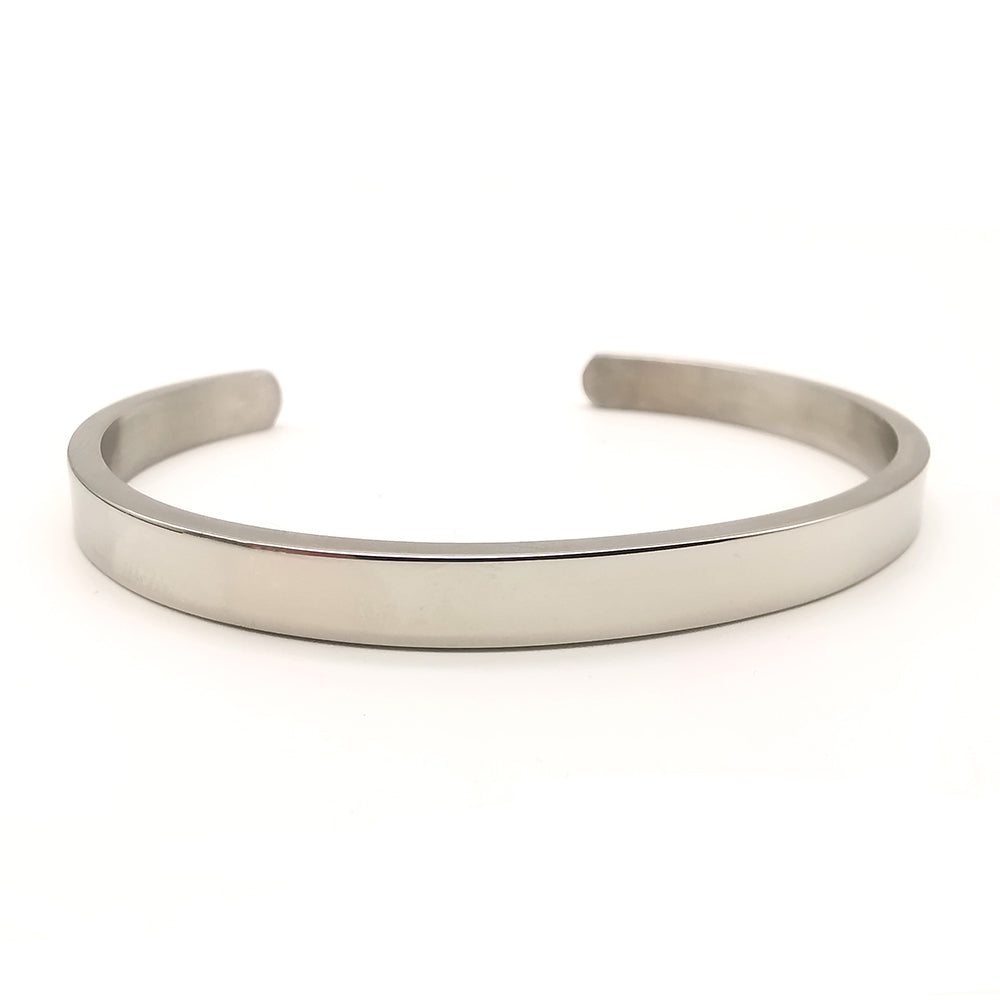 Bracciale da uomo in acciaio rigido colore argento lucido a fascia regolabile