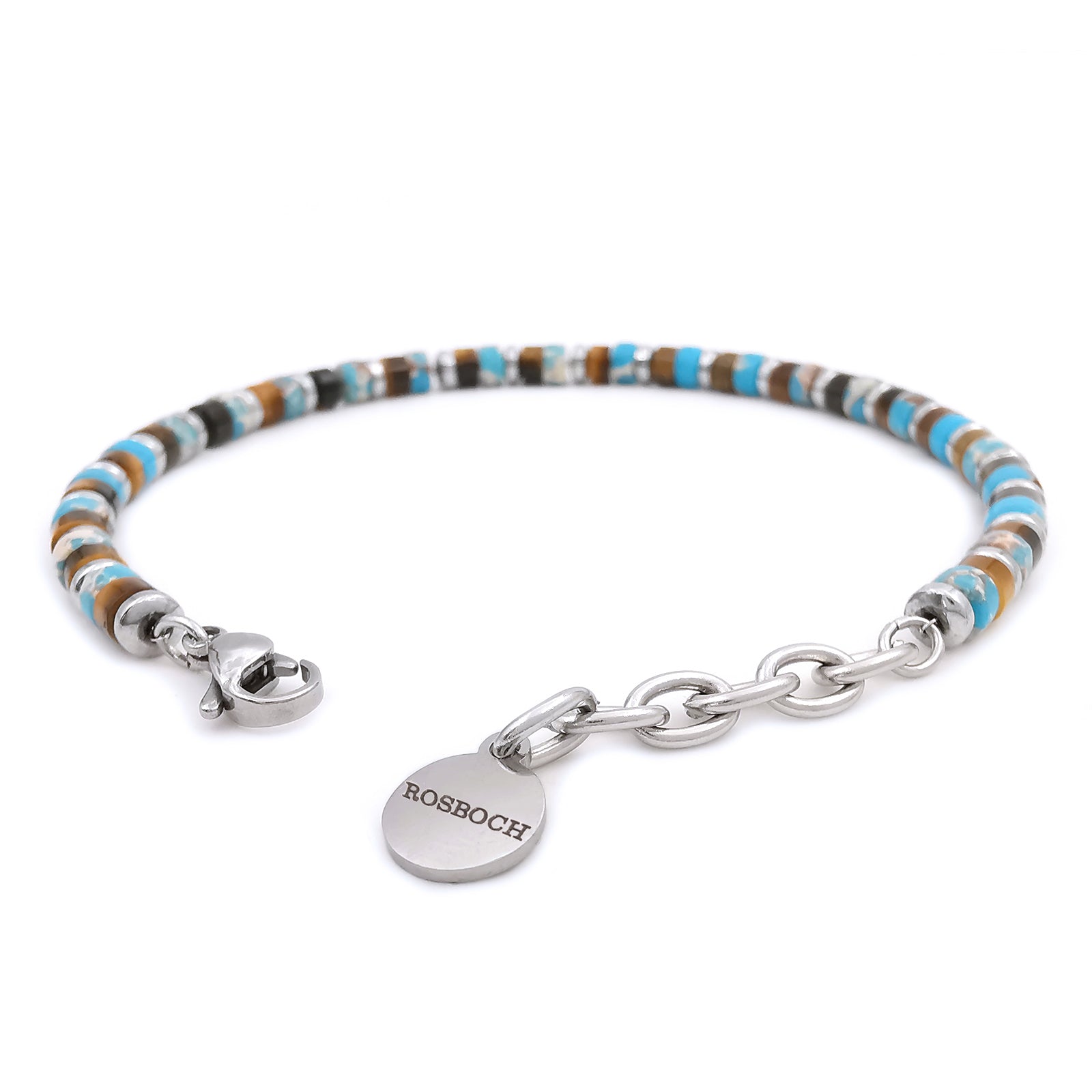 Bracciale da uomo in pietre dure ematite occhio di tigre diaspro regolabile acciaio