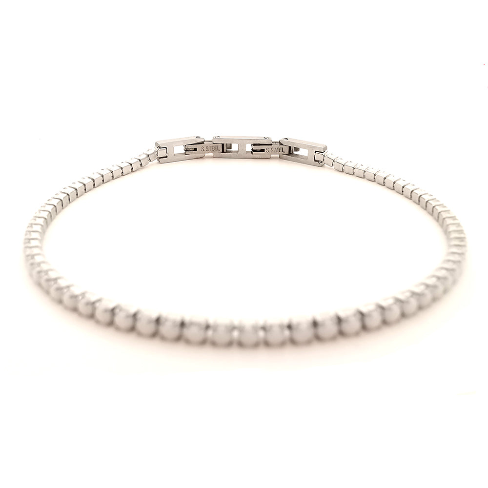 Bracciale da uomo modello tennis in acciaio e strass cristallo bianco opaco
