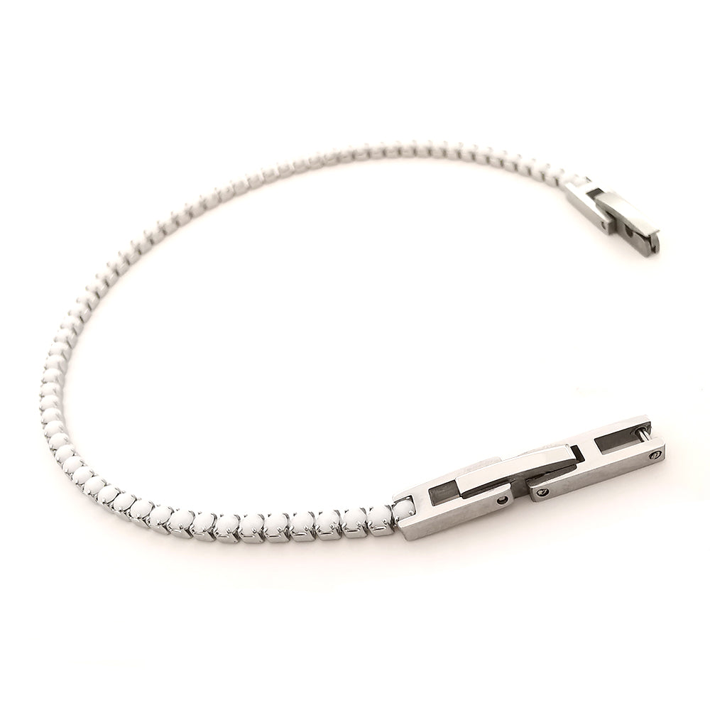 Bracciale da uomo modello tennis in acciaio e strass cristallo bianco opaco